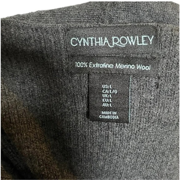 CYNTHIA Rowley Grey Extrafine Merino Wool Cardigan With Side Ties 3/4 sleeves - Picture 5 of 6